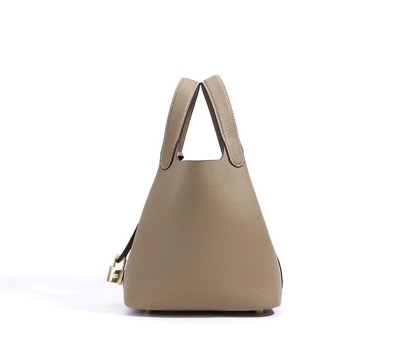 Genuine Leather Women's Bucket Bag Large Capacity Vegetable Top-handle Basket Bag