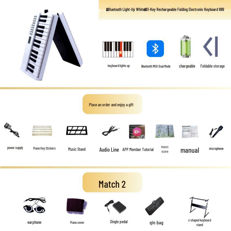 61-Key Rechargeable Folding Piano for Beginners & Kids