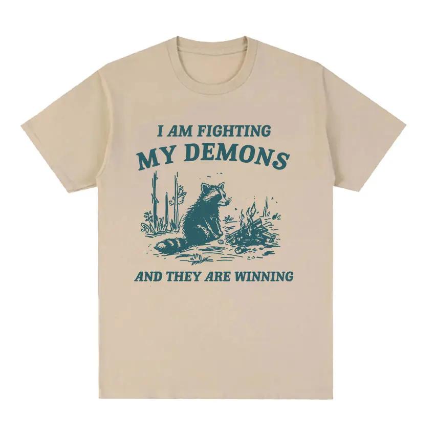 My Tummy Hurts Funny Raccoon Graphic T Shirt Weird Meme Men Women Tops T-shirts Fashion Harajuku Casual Cotton Oversized T-shirt