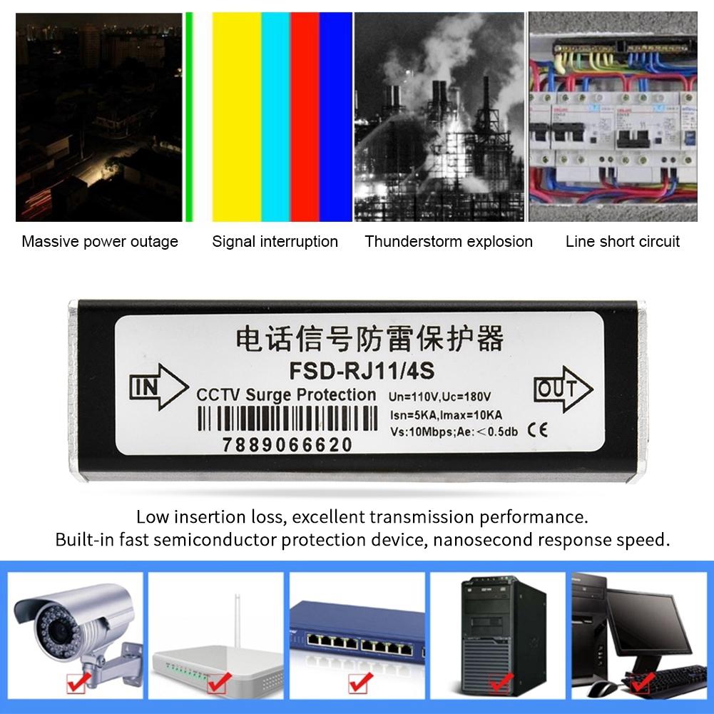 RJ11 Telephone Fax Surge Protector Lighting Thunder Arrester Protection Device 110V