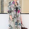 Dress Loose Colorful Flower Print Ankle Length Long Sleeve Pockets A-line Lapel Single-breasted Soft Breathable Maxi Dress