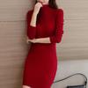 2024 Осень и зима облегающее трикотажное платье для женщин модные винтажные платья с длинным рукавом женские элегантные теплые офисные женские повседневные свитера 31033