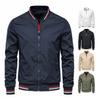 Men Jacket Stand Collar Long Sleeve Patchwork Color Baseball Jacket Full Zipper Closure