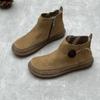 Johnature Retro Women Flat Short Boots Genuine Leather Shoes Handmade Round Toe Solid Color Ankle Boots