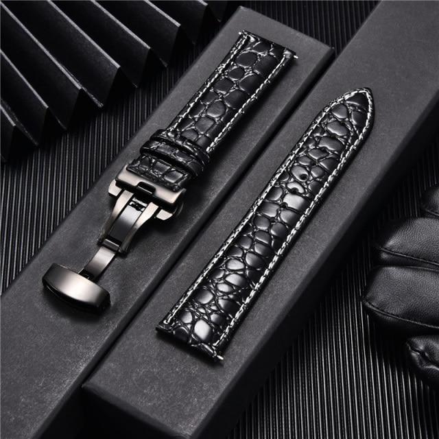 Crocodile Pattern Luxury Design Leather Watchbands with Automatic Buckle Men Watch Band 18mm 20mm 22mm 24mm Watch Straps