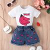 Girls' Suit Summer Children's Solid-color Printed Short-sleeved Pullover and Shorts