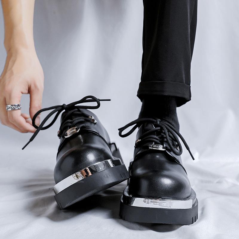 Fashion Fashion Mens Casual Leather Derby Shoes Men's Thick Sole Big Toe Trendy Shoes Men Lace-up Heightened Shoe #8799-R
