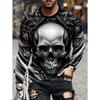 Round Neck 3D Skull Printed Top Casual Long Sleeved Men's T-shirts - Soft Medium Stretch Polyester Fabric Spring and Autumn Relaxed Fit Clothing