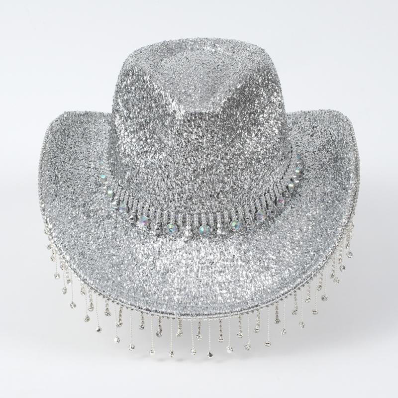 Heavy Diamond Cowboy Hats Tassels Crystal Hat for Disco House Cocktails Parties Vacation Sparkly Tassels for Comedian