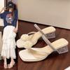 Coarse Heel Rhinestone Cool Slippers Women's Shoes Wear 2025 New Summer Temperament Cool Slippers