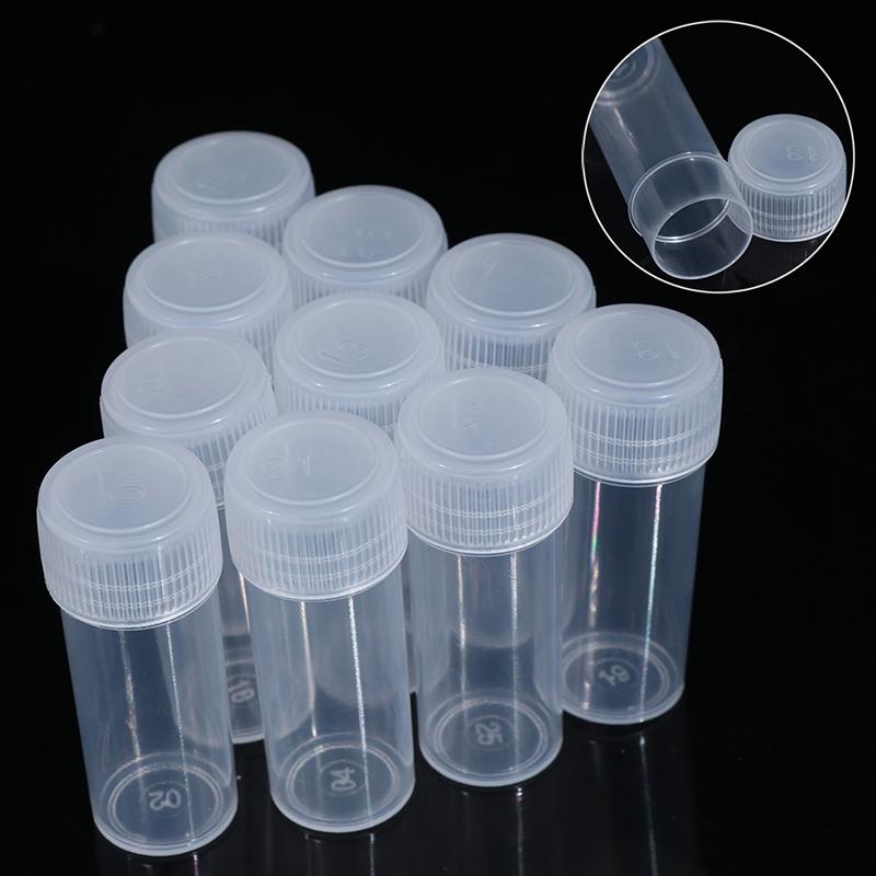 10Pcs 5Ml Plastic Test Tubes Vials Sample Container With Cap For Chemistry