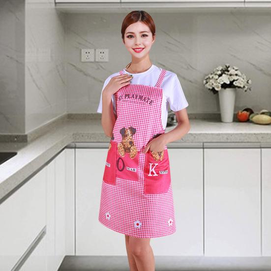 Kitchen Apron Cartoon Dog Pattern Apron Waterproof Oil-Resistant Polyester Sleeveless Apron for Home Restaurant Cafe House Cleaning