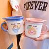 Mug with Lid Spoon Children's Water Cup Couple with Good Looks and Cute Girls Breakfast Cup Ceramic Cup Pair