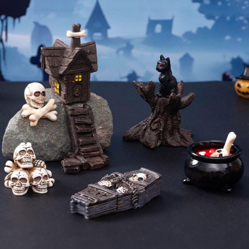 Coffin House Chair Halloween Miniature Figurine Bone Skull Desktop Knick-knack  Festival Supplies