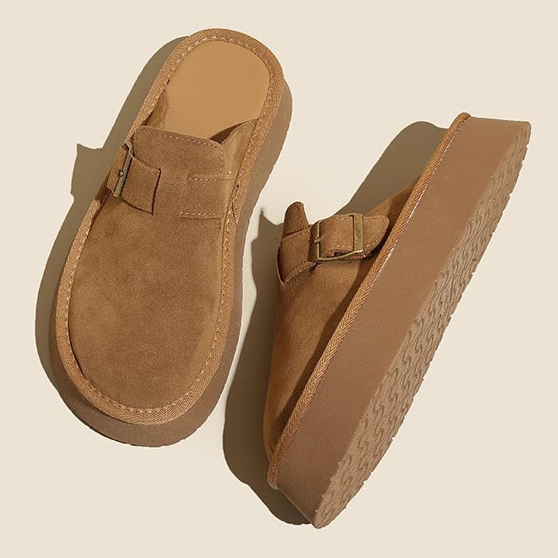 Women Retro Mules Autumn Slides Luxury Faux Suede Platform Shoes Females Heels Casual Flatform Shoes Fashion Platform Slippers