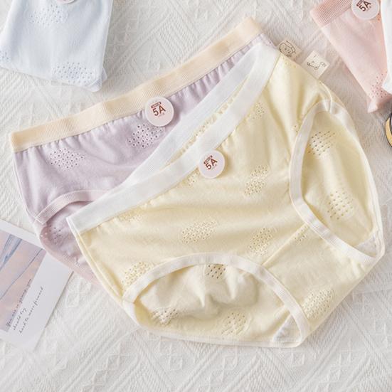 High School Student Panties Seamless Mid Waist High Elasticity Hollow Out Good Breathability Solid Color Slim Fit Thin