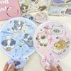 Cartoon Puppy Cat Folding Storage Round Fan with Bag Kawaii Kid Girl Twist Folding Handheld Fan Selfie Reflector Back Face