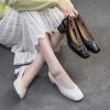 Square Toe Office Lady Pumps Genuine Leather Fashion Thick Heeled Slip-on Women's Shoes