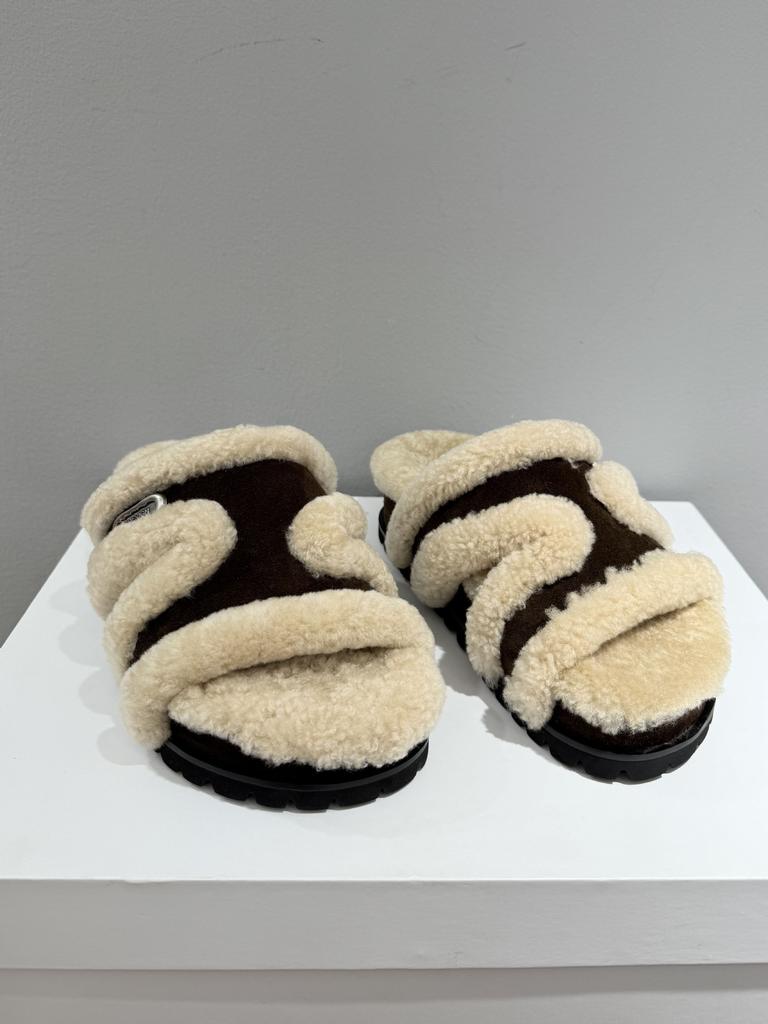 Yueyu 2025 New Lamb Wool Thick-soled Heightened One-word Fluffy Slippers for Women To Wear Versatile Casual Fluffy Shoes for Women