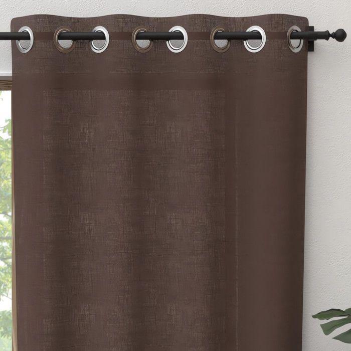 Pure Cotton Eyelet Curtain 135x250 Cm PANAMA Brown, by Soleil d'Ocre