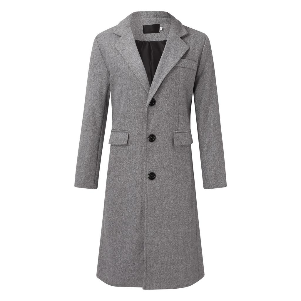 Mens Single Breasted Trench Coat Winter Wool Blend Oversized Warm Lapel Work Business Jacket Outerwear