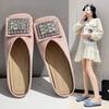 Fashion Bag Head Half Slippers Women's 2025 New Spring and Summer Outer Wear Versatile Non-slip Rhinestone Square Head Flat Sole Shoes Women