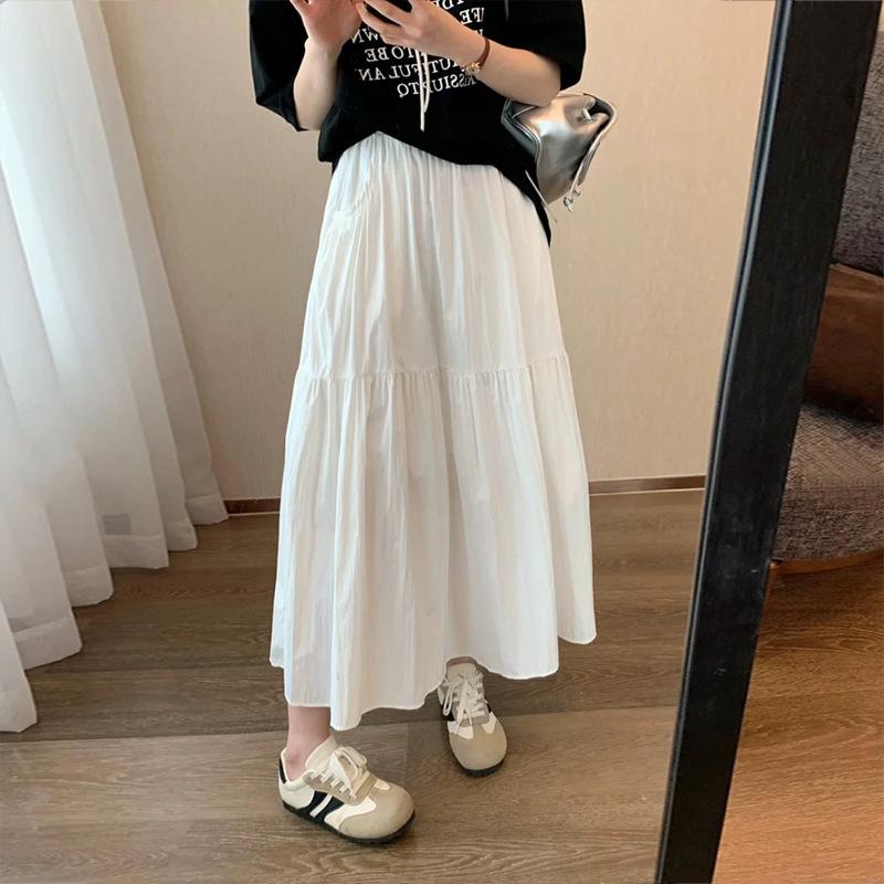 Korean Style White Skirt for Women Mid-length Spring and Summer New High-waist Long Skirt Design A-line Cake Skirt