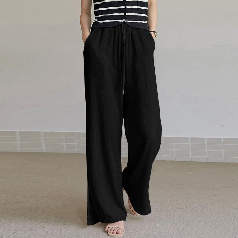 Spring and Summer New Cotton Hemp Loose Elastic Waist Women's Wide Leg Pants