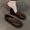 Cowhide~ Leather Bow-toed Shoes, Pig's Trotters, Women's Commuting Elastic Band, Flat-bottomed Retro Ballet Shoes, Single Shoes
