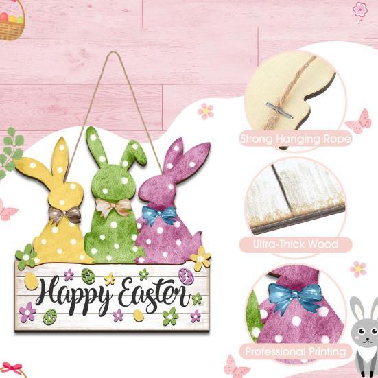 Yousheng Easter Welcome Door Sign Gnome Bunny Flower Egg Door Hanging Sign Front Door Hanger Wooden Spring Holiday Decorative Wall Plaque