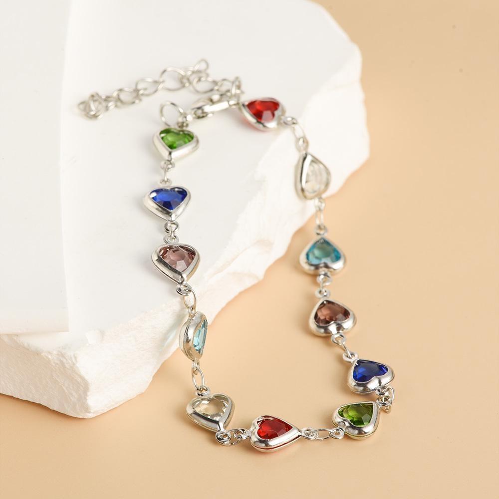 1Pc Exquisite Colorful Heart Bracelet for Women Charm Metal Chain Bracelets Party Birthday Jewelry Gift