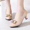 Women's Dress Shoes Patent Leather High Heel Shoes Medium Heel Office Women's Shoes Metal Bow Shoes