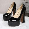 Women's Chunky High Heels Round Toe Pumps 14cm Heel 4cm Platform WZ