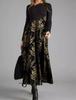 Women's Long Sleeve Black Top with Printed Maxi Skirt Dress, Bohemian Floral Geometric Pattern, Multiple Color Options
