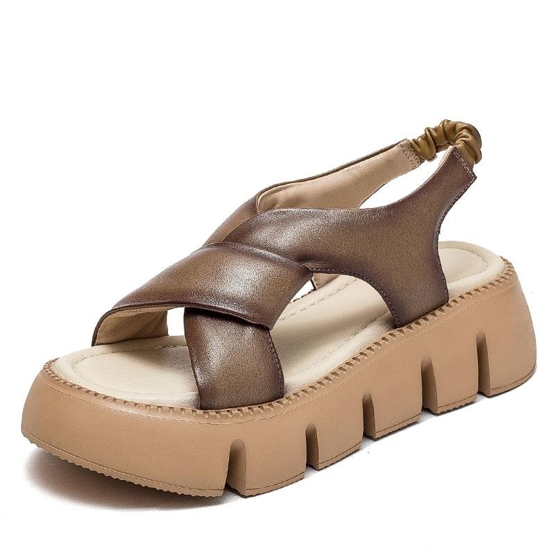 Модные летние босоножки на танкетке с открытым носком, женские повседневные туфли из натуральной кожи с ремешком сзади, сандалии-шлепанцы