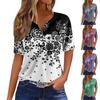 Women's Fashion Casual Vintage Printed V-Neck Short Sleeve Decorative Button T-Shirt Top
