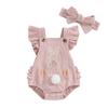 Baby Girls Rompers Bunny Carrot Embroidery Fly Sleeve Frills Backless Summer Toddler Easter Clothes Bodysuits with Headband