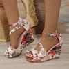 2024 Hot Sale Ladies Shoes Cover Heel Women's Sandals Fashion Dress Sandals Women Print Back Zip Platform Wedges Shoes Women
