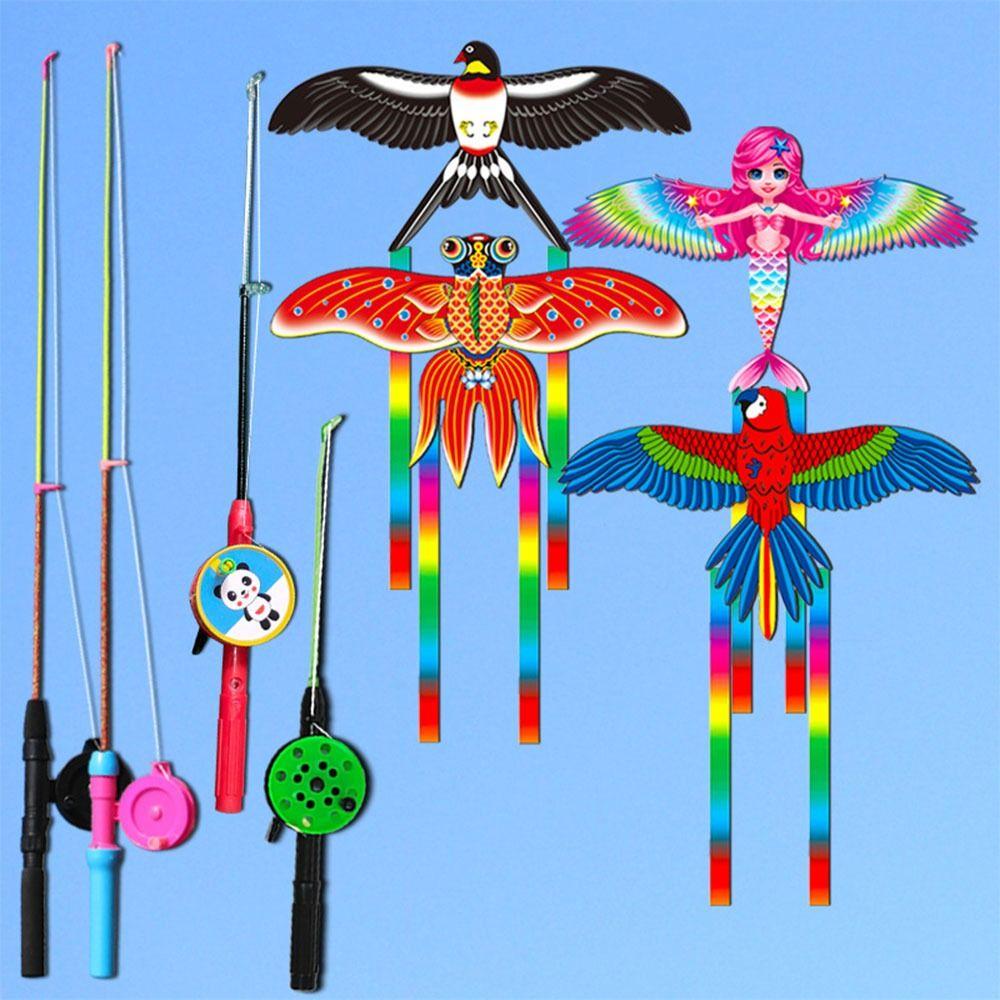 Cartoon Fishing Rod Kites Plastic Flying Kites Funny Dynamic Kites Kids Gift