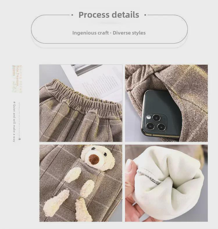 Girls' Thickened Sports & Casual Corduroy Sweatpants - Autumn/Winter Plus Velvet One-Piece for Medium & Large Children