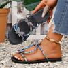 Plus Size 2025 Summer New Women's Open Toe Slippers Outdoor Mixed Colors Crystal Butterfly Low Heel Sandals Daily Beach Slippers