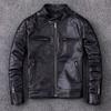 The First Layer of Cowhide Leather Jacket Men's Short Slim-fit Locomotive Stand-up Collar Leather Jacket Large-size Jacket