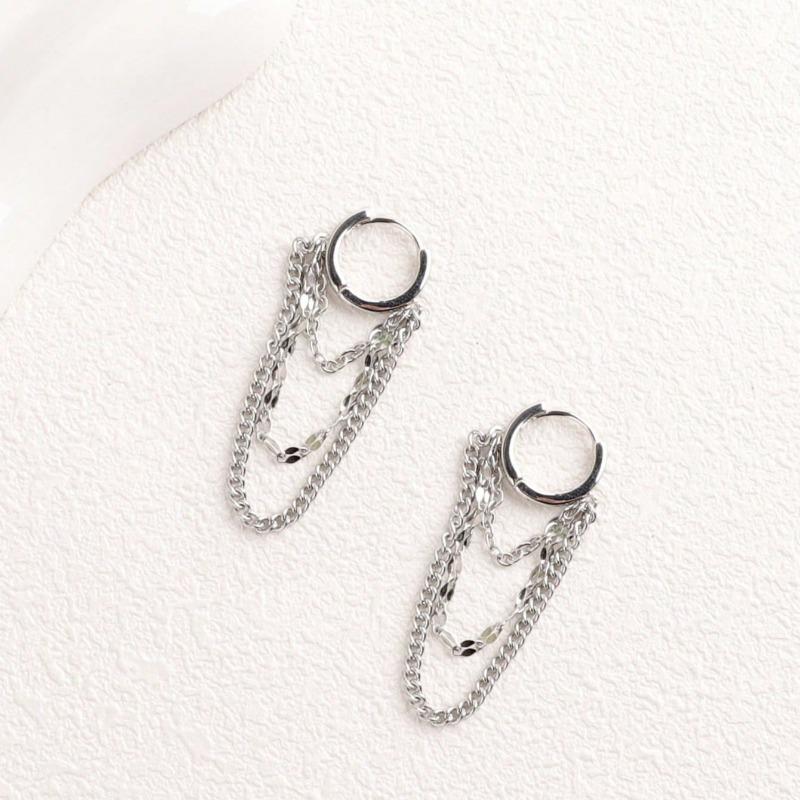 1 Pair Delicate Stainless Steel Chain Hoop Earrings For Women Girls Fashionable Daily Jewelry Gift For Her