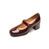 Women Pumps Thick Heels Spring Patent Leather Mary Janes Genuine Leather Round Toe Buckle Strap Retro Office Lady Shoes Woman