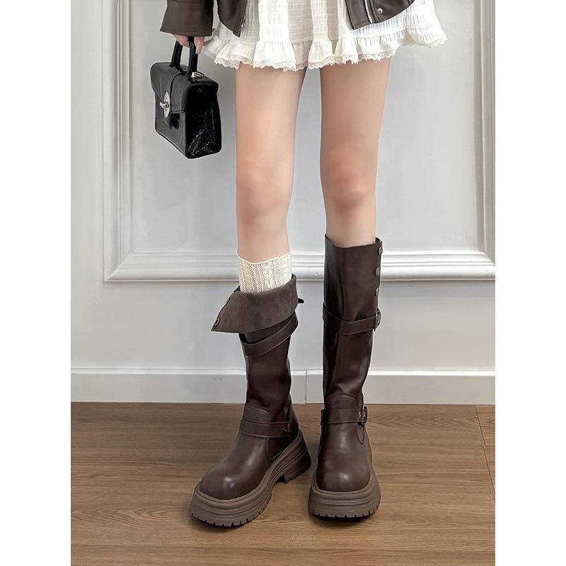 Thick-soled Two-wear Black Long Boots, Women's Autumn and Winter Retro Velvet High Knight Boots, Thin Boots