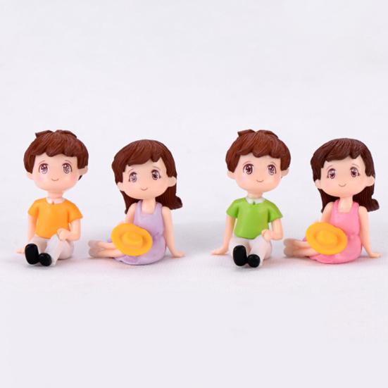 2Pcs Mini Girl Boy Sit Down Look Up Model Figurine Landscape Ornament DIY Decor