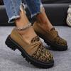 Leopard Suede Loafers Women 2025 Autumn Round Toe Medium Heel Slip On Pumps Comfort Soft Sole Wedge Heel Office Pumps