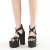 Fashion Fashion Cool Girls Thick Sole Sandals Gladiator Platform Heels Peep Toe Black Chunky Sandals Women Summer Street Retro