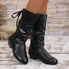Large Size Women's Boots After Autumn and Winter, Lace-up Round Head Low Heel Leather Knight Boots Keep Warm, Same Color, Same Size Women's Boots