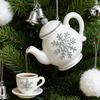 Christmas Teapot Ornament Holly Vintage Tea Cups And Pot Set Xmas Tree Hanging Ornaments 2D Acrylic Teapot Decor with Pouring Tea Effect